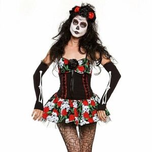 Lip Service Day of the Dead Roses Skulls Corset Dress NWT Costume Halloween Goth